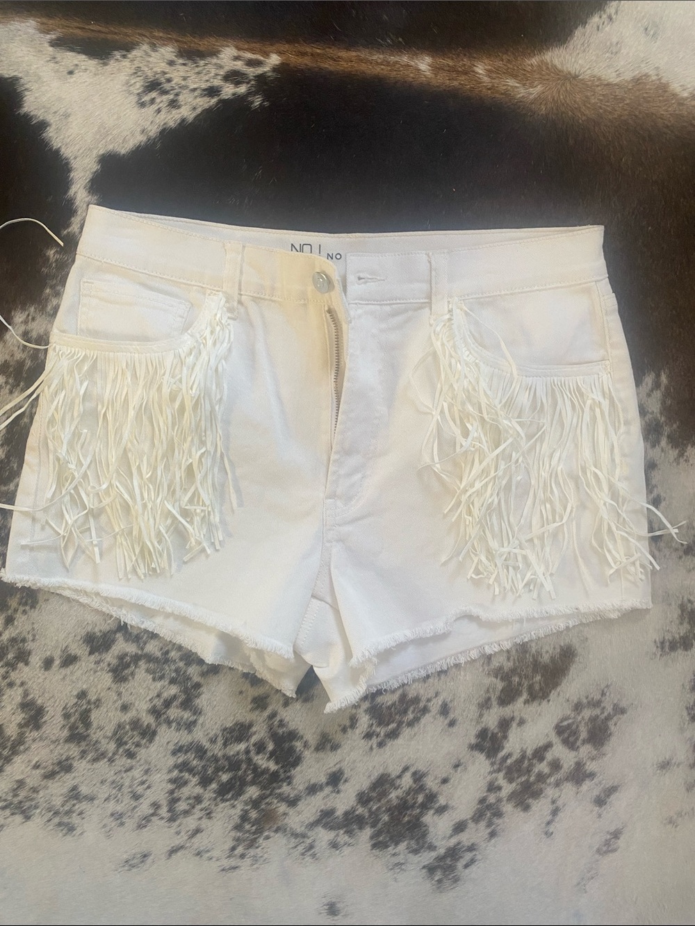 No Boundaries White Fringe Denim Cutoff Shorts